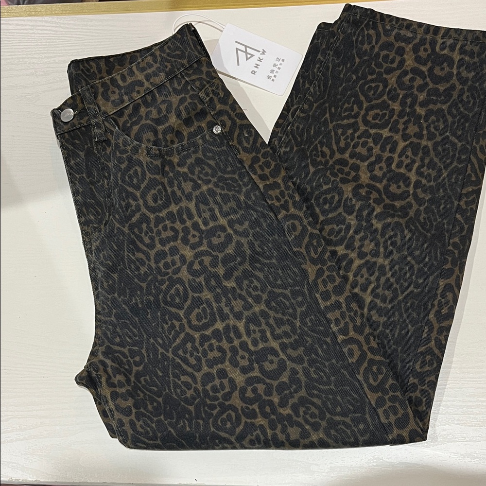 Women's Leopard Print Jeans - Black and Brown Barrel Jeans Streetware Jeans - Picture 2 of 12